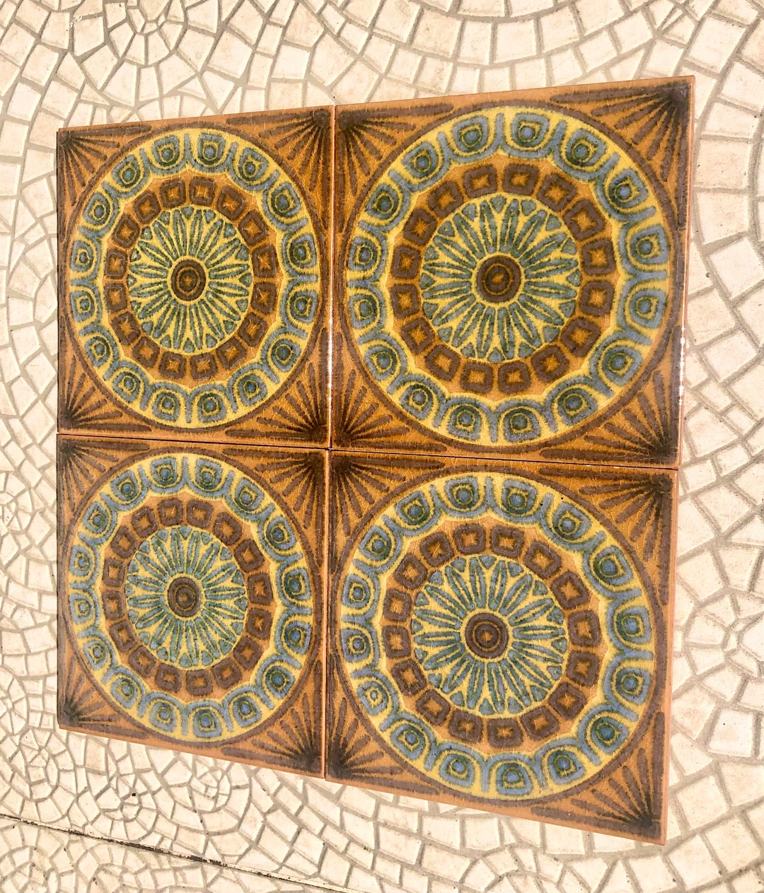 Original 70s Retro Tiles. 4 Pcs Brown, Blue, Terracotta. Fat Lava ...