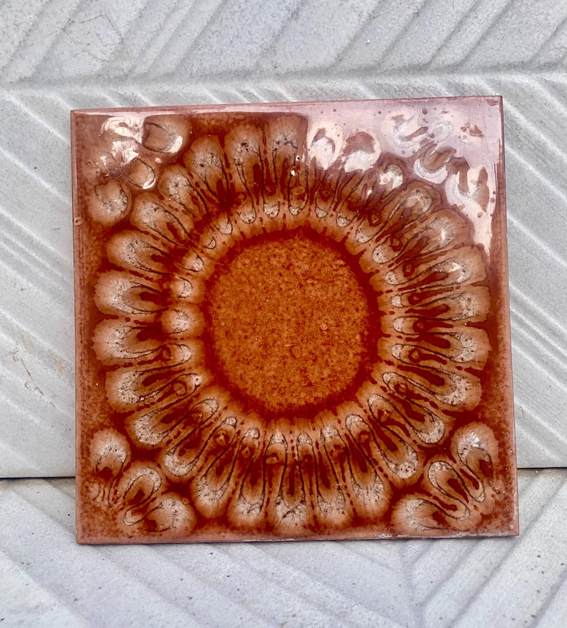 Original 70s retro Unused tiles – 9 pcs terracotta brown Fat Lava tiles, photo 8 of 10