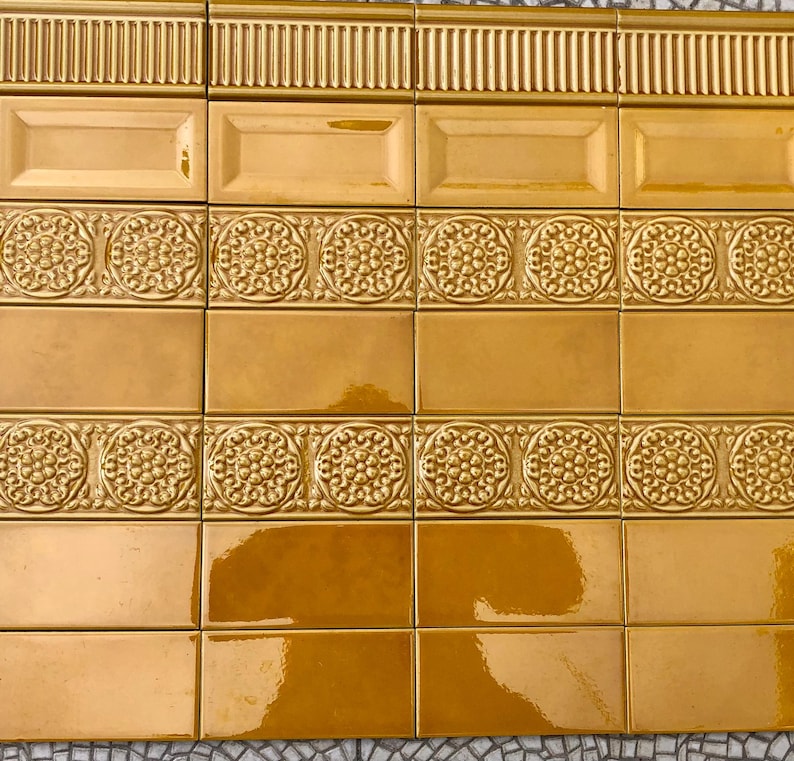 Art Nouveau style floral border yellow tiles from Spain — set of 28, photo 9 of 9