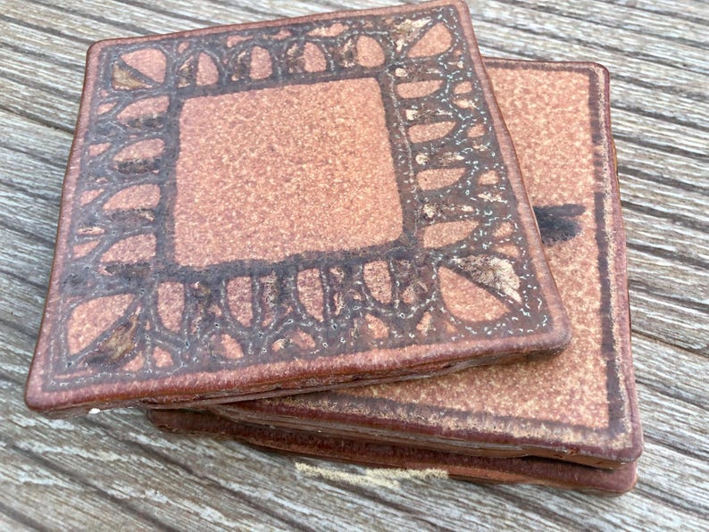 70s original Italian Vintage terracotta + brown tiles — set of 4, photo 10 of 10