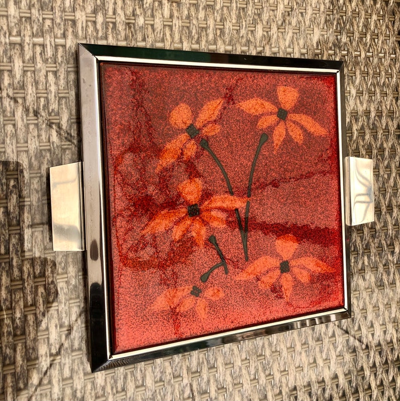 Spanish vintage Fat Lava tile trivet from the 70s, photo 3 of 8