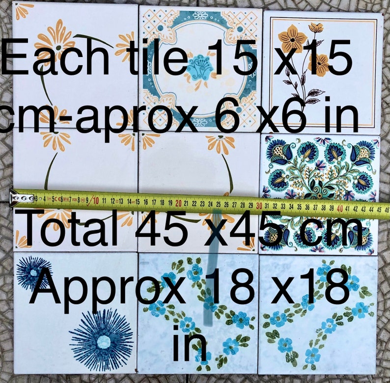 9 Spanish vintage tiles from the 60s - 70s – Orange + blue floral tiles, photo 10 of 10
