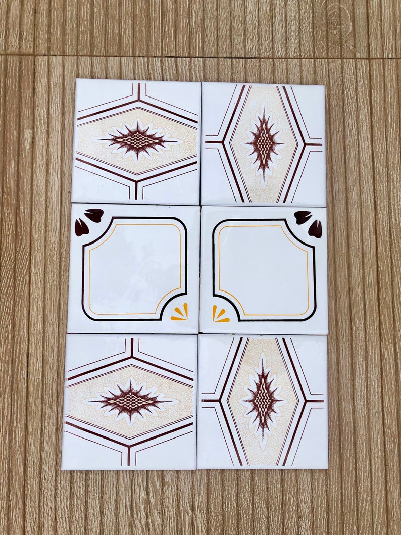 70s Spanish Vintage yellow + brown retro tiles — set of 6, photo 2 of 9