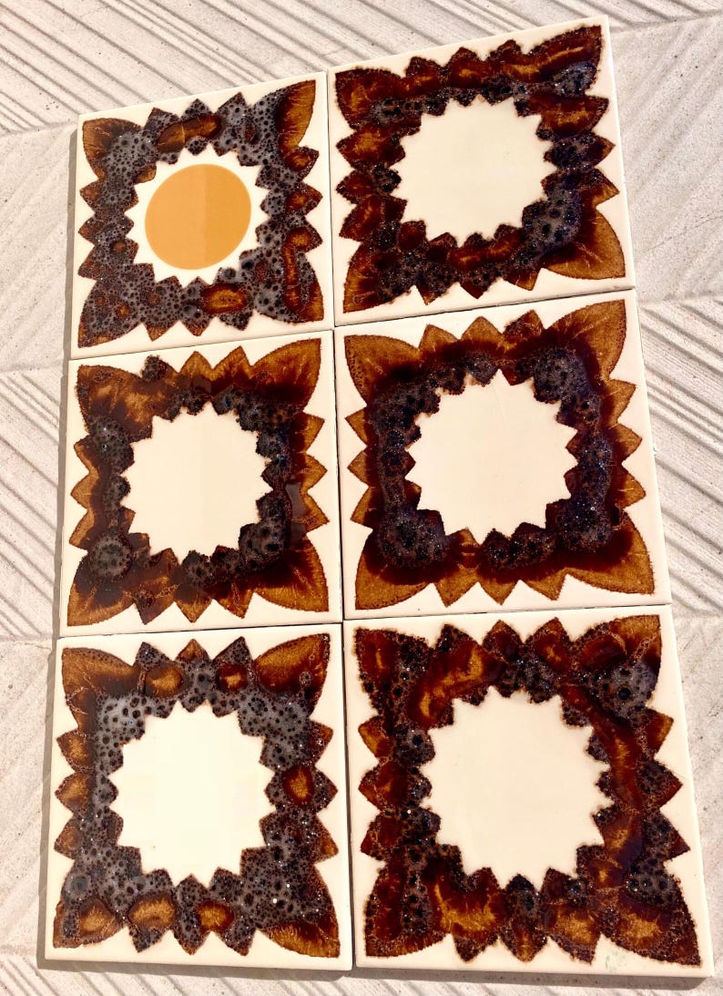 70s Spanish Vintage orange + brown tiles — set of 6, photo 3 of 10