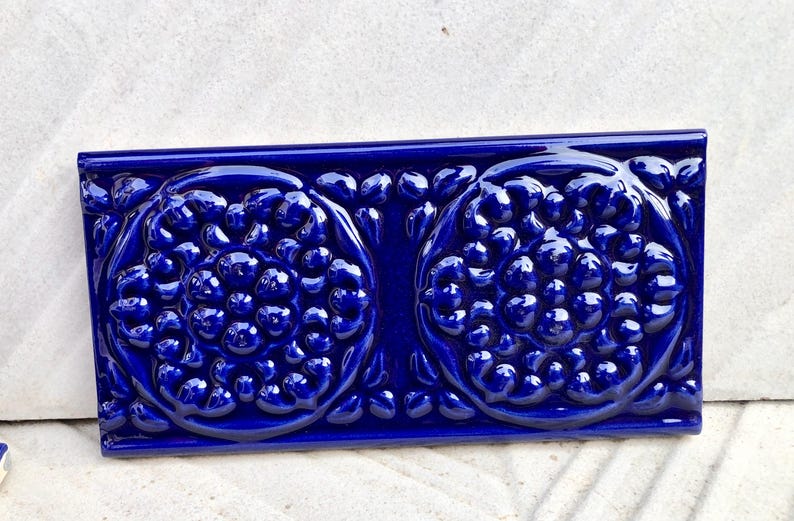 10 Cobalt Blue Art Nouveau style tiles, photo 1 of 8
