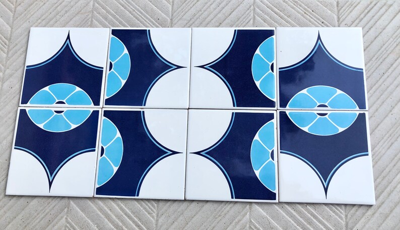 Blue tiles – Retro salvaged original 70s tiles — set of 8, photo 4 of 10