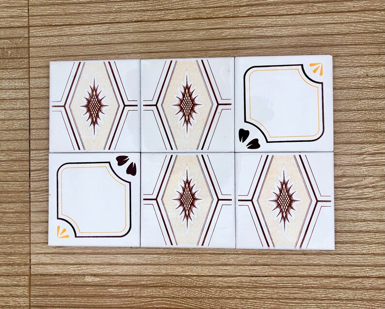 70s Spanish Vintage yellow + brown retro tiles — set of 6, photo 9 of 9