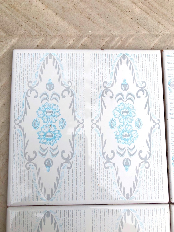 4 Spanish 70s blue and white tiles
