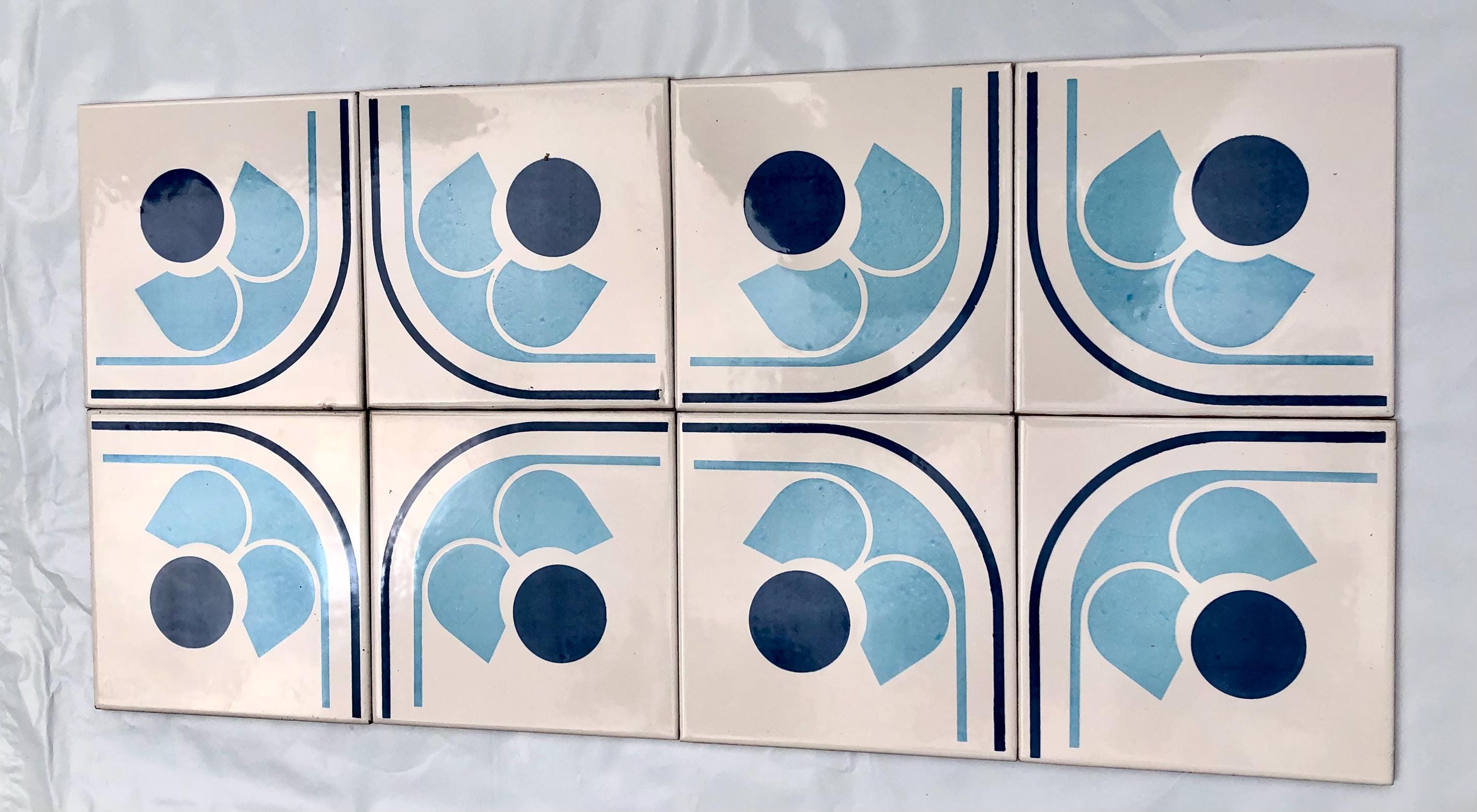 Spanish 60s 70s Vintage Tiles UNUSED.8 Pc Blue Flower Retro Tiles ...