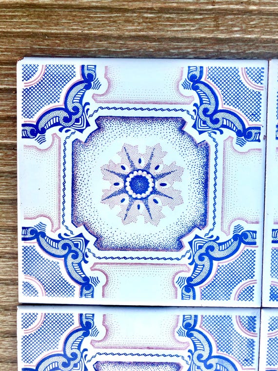 70s blue, pink retro tiles – 6 pcs