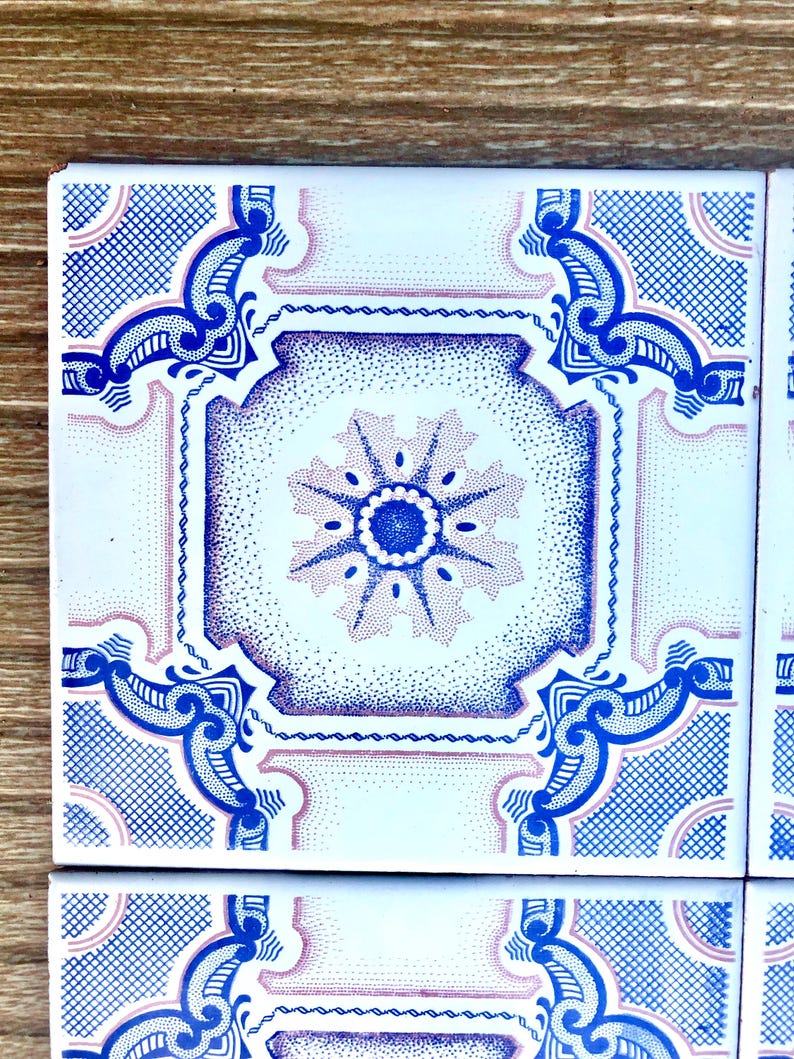 70s blue, pink retro tiles – 6 pcs, photo 1 of 10