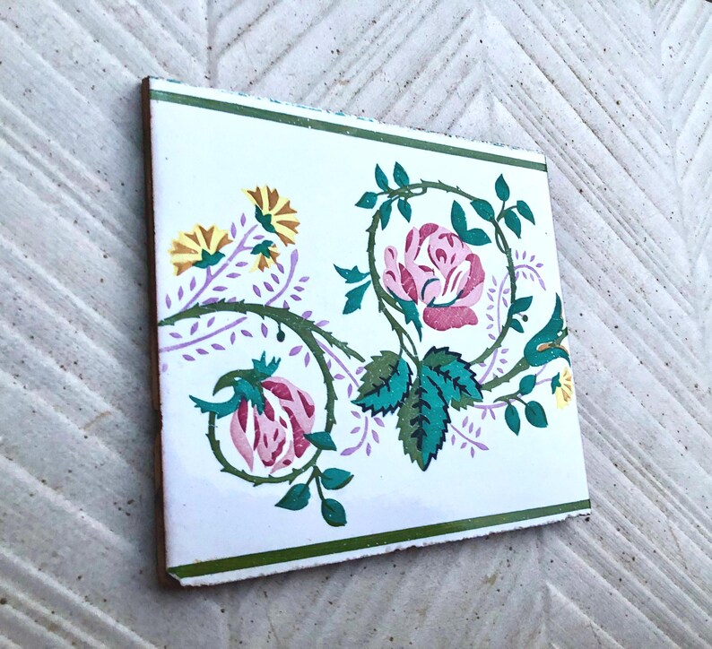 Art Nouveau 100 year old vintage tile, 20 x 18 cm, photo 4 of 9