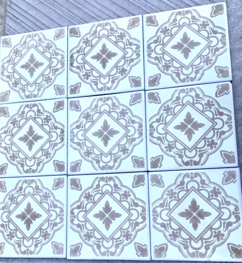 Spanish 60s 70s beige and white tiles — set of 9, photo 2 of 10