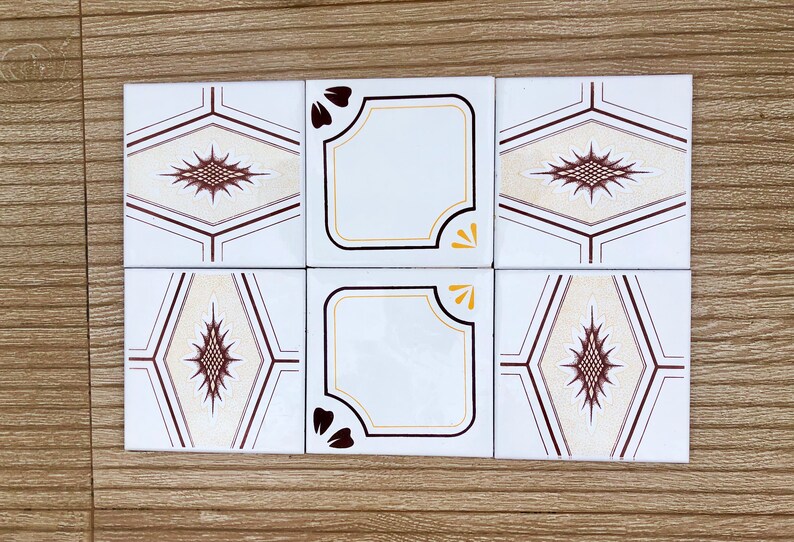 70s Spanish Vintage yellow + brown retro tiles — set of 6, photo 4 of 9