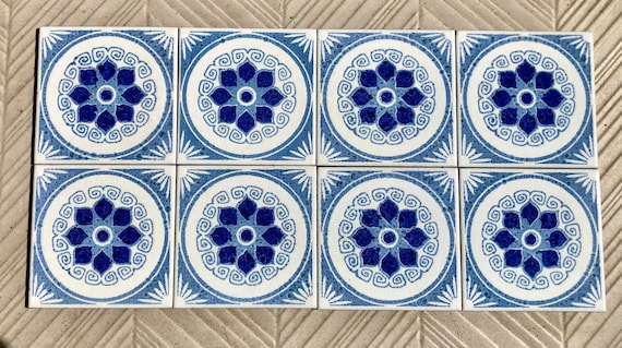 8 original vintage 70s glossy decorative tiles