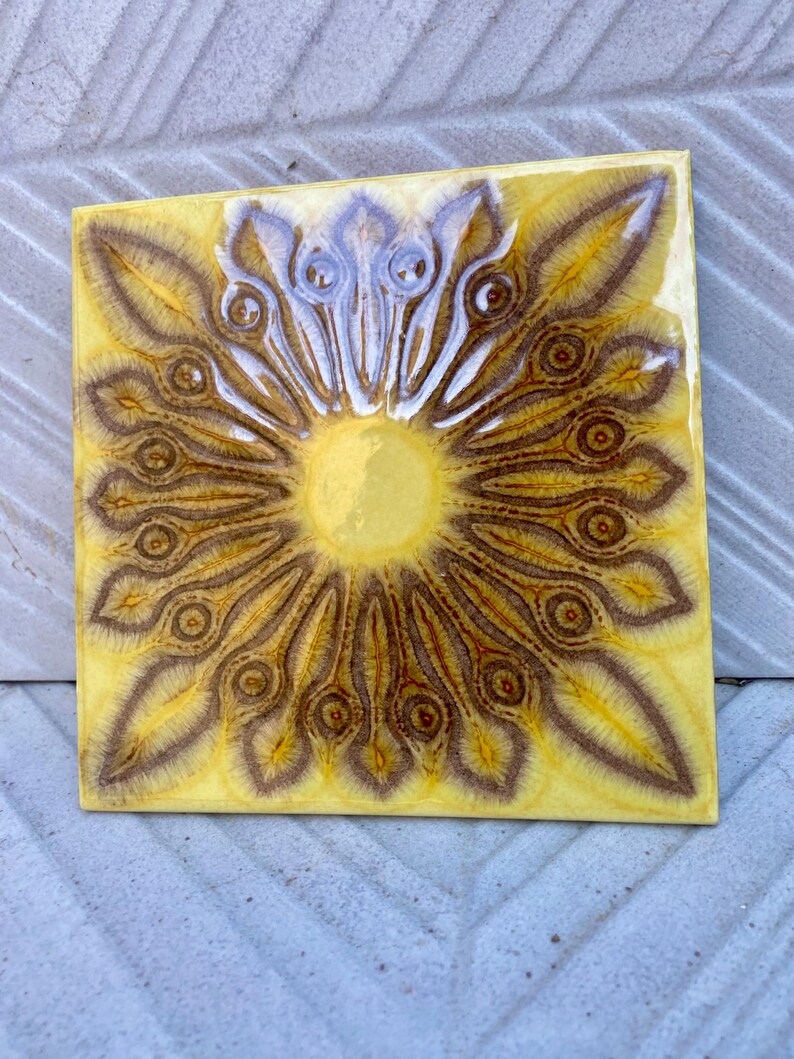 Spanish vintage glazed 70s tiles — set of 4, photo 8 of 10