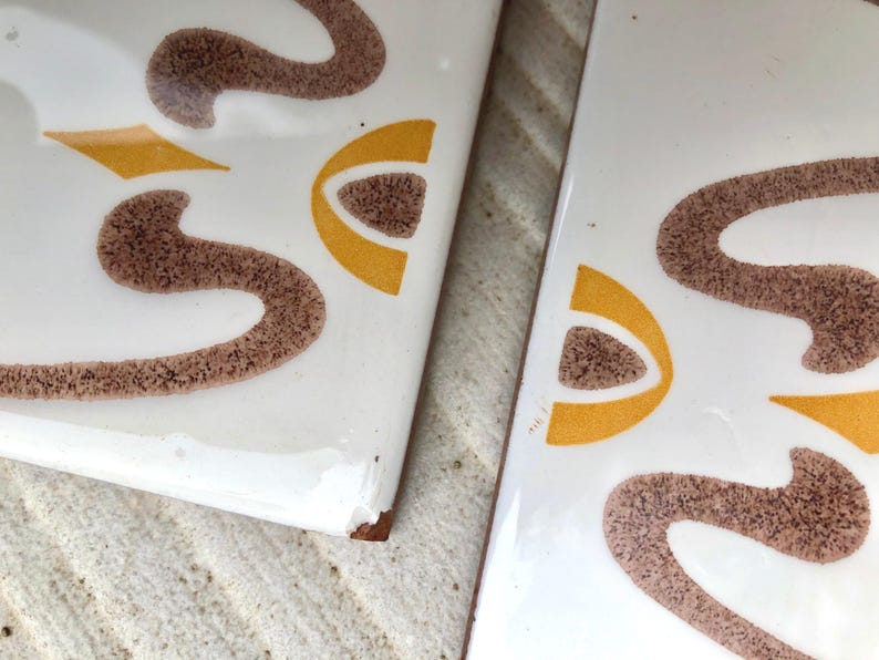 Spanish 60s 70s vintage tiles Unused – 4 pc orange, brown, retro tiles, photo 8 of 10