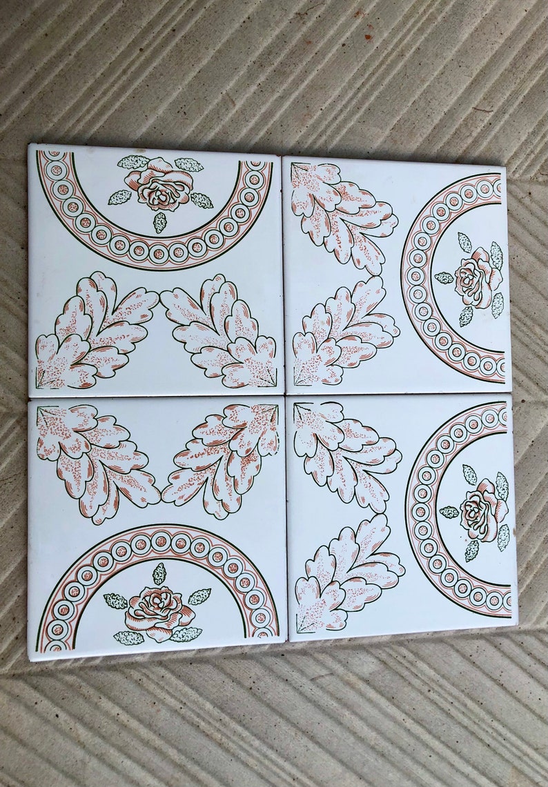 4 Spanish 60s - 70s orange + green retro tiles, photo 6 of 10