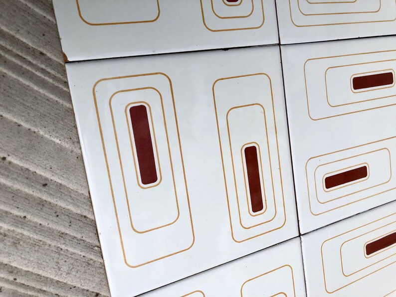 6 Spanish 70s vintage tiles – Brown, mustard yellow, cream, pop art style tiles, photo 9 of 10