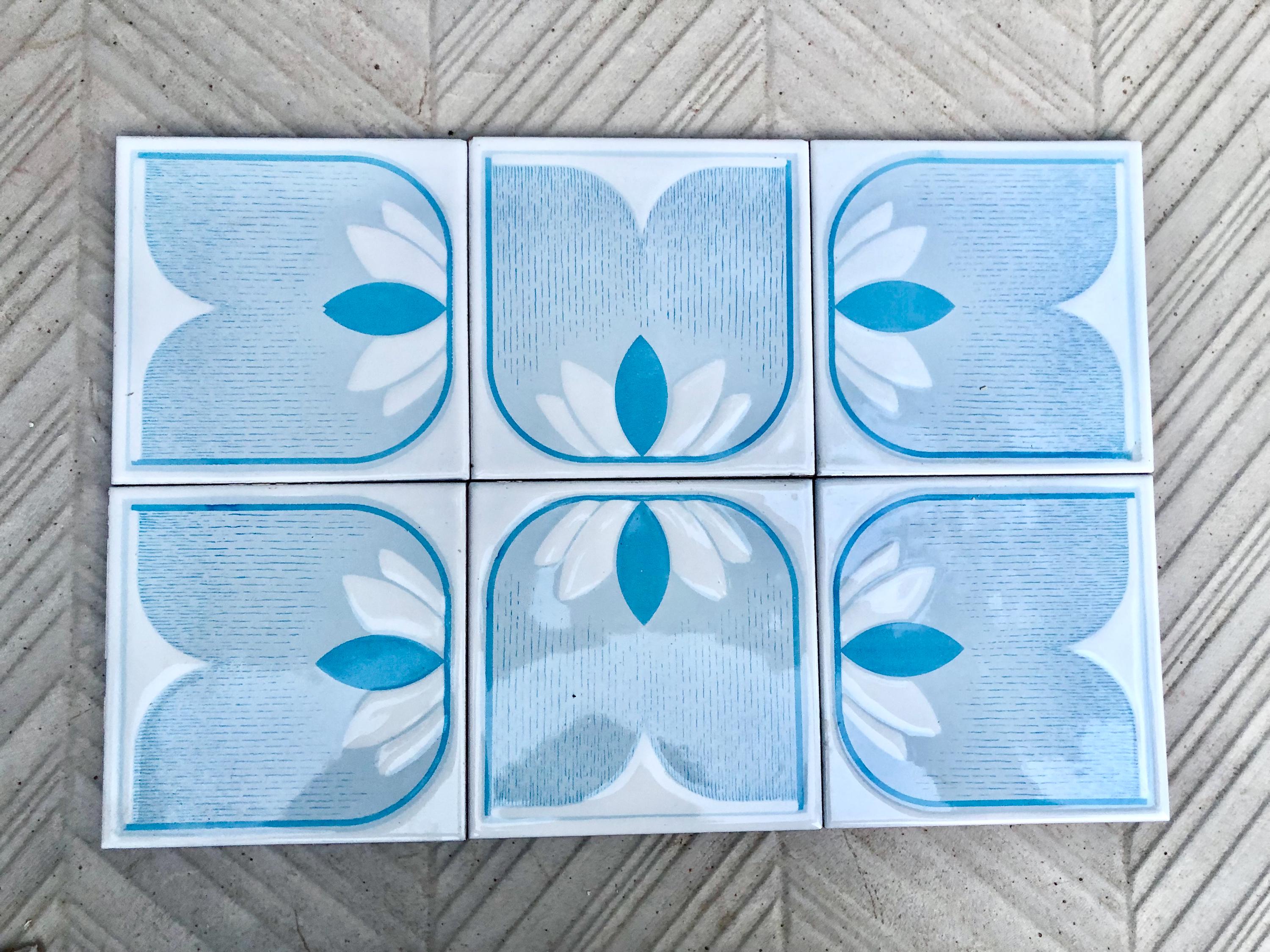 Vintage 70s Tiles From Spain. 6 Pcs. Geometric Design, Blue and White ...