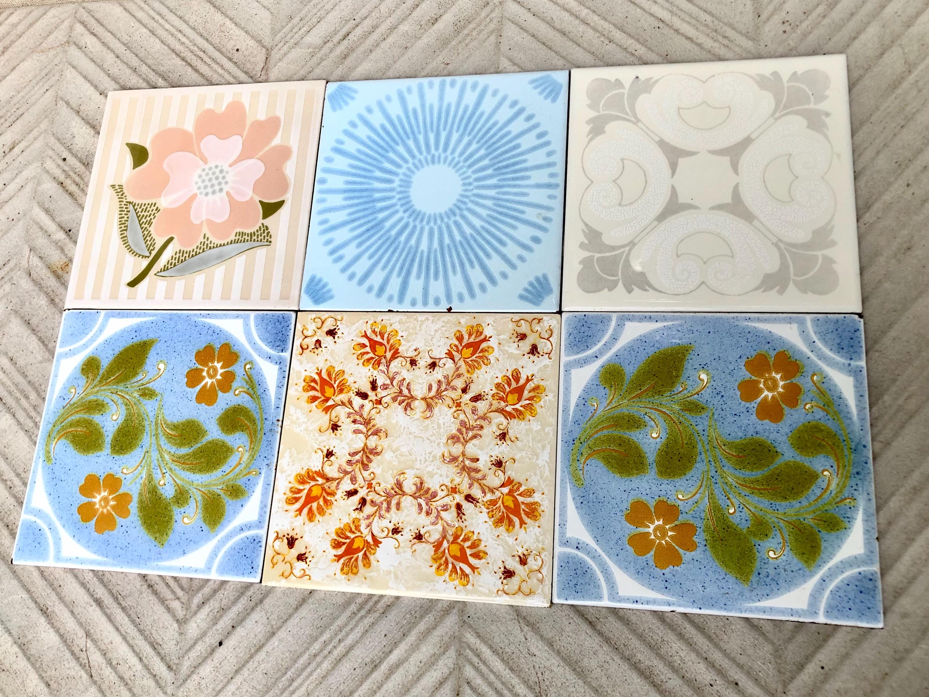 6 Original Retro Tiles From Spain. Blue, Green, Orange, Red 60s 70s ...