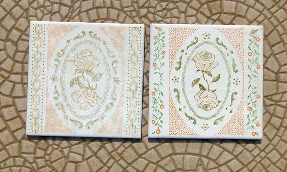 2 Original vintage floral tiles from the 60s - 70s