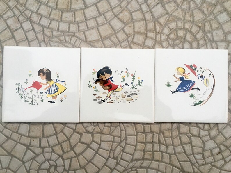 Nursery rhymes: Set of 3 vintage tiles, photo 4 of 9