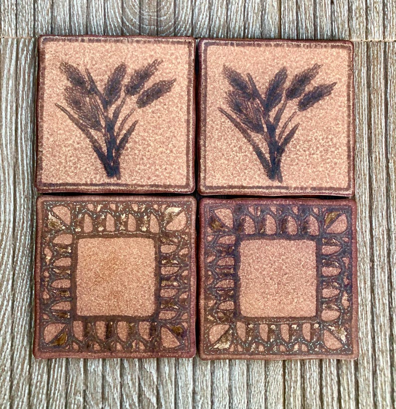 70s original Italian Vintage terracotta + brown tiles — set of 4, photo 8 of 10