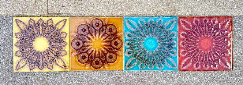 Spanish vintage glazed 70s tiles — set of 4, photo 10 of 10