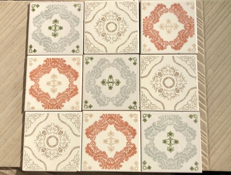 Spanish 60s 70s pink tiles – 9 pc set, photo 1 of 10