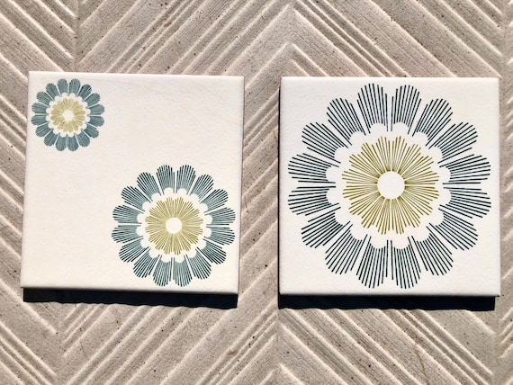 Spanish vintage 70s geometric tiles or tile trivets — set of 2