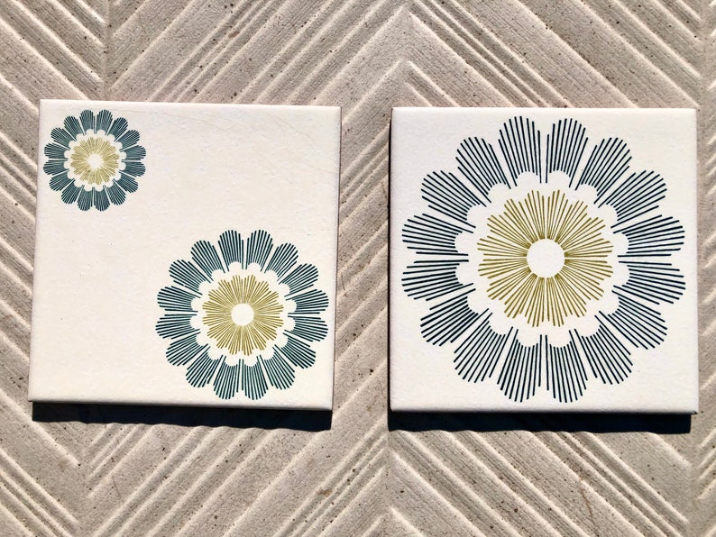 Spanish vintage 70s geometric tiles or tile trivets — set of 2, photo 1 of 10