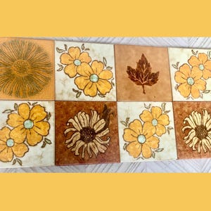 8 original mid century retro fat lava tiles from Spain. 70s vintage flower power 60s decor. MCM backsplash in orange brown. Groovy tiles