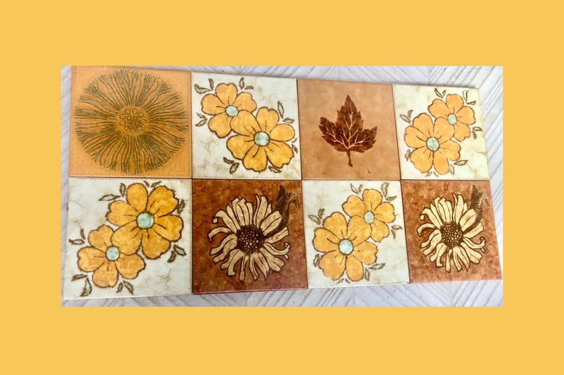 8 original Unused mid century retro Fat Lava tiles from Spain, photo 1 of 10