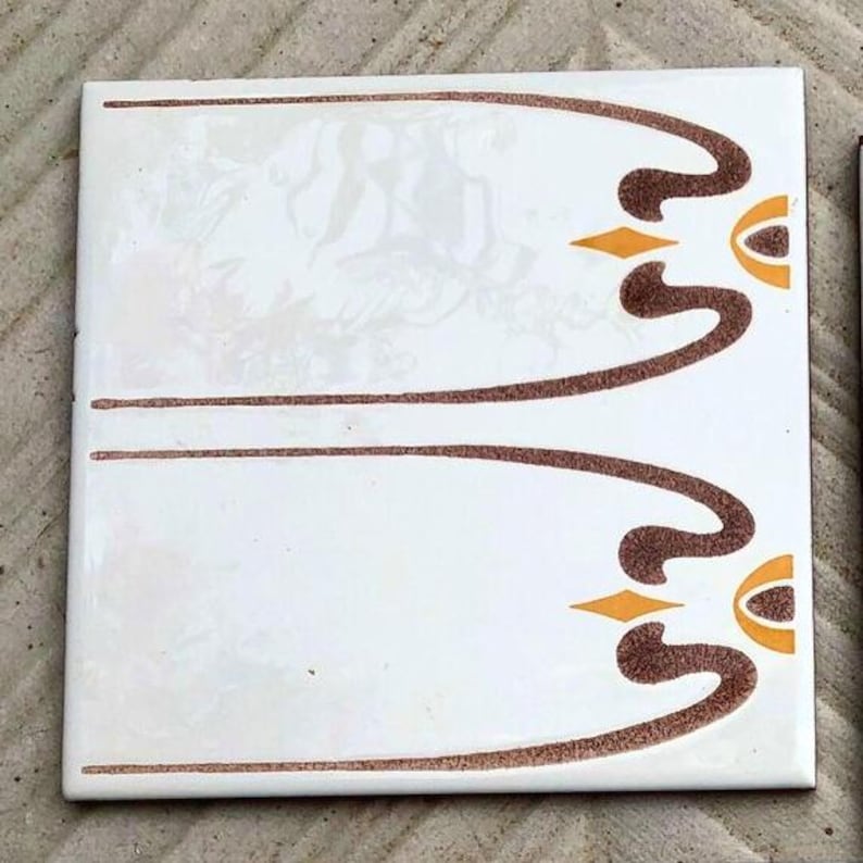 Spanish 60s 70s vintage tiles Unused – 8 pc orange, brown, retro tiles, photo 1 of 10