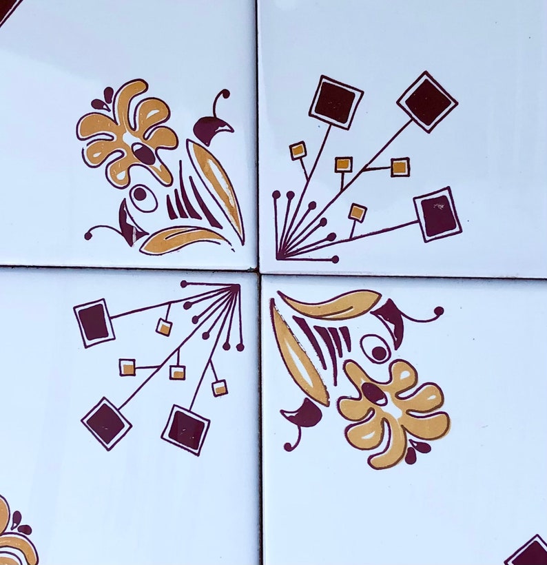 Spanish vintage tiles from the 70s – Brown + mustard yellow, photo 8 of 10