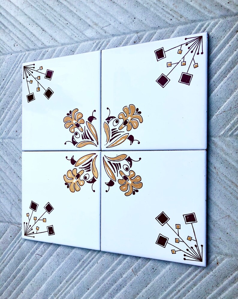 Spanish vintage tiles from the 70s – Brown + mustard yellow, photo 3 of 10