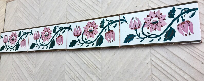 Art Nouveau 100 year old vintage tiles, 4 pc, photo 2 of 10