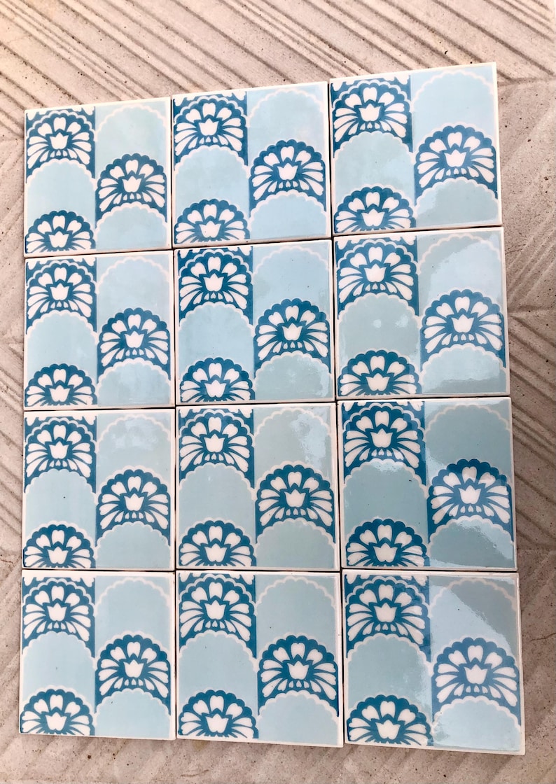 Vintage blue + white glazed retro tiles — set of 12, photo 10 of 10