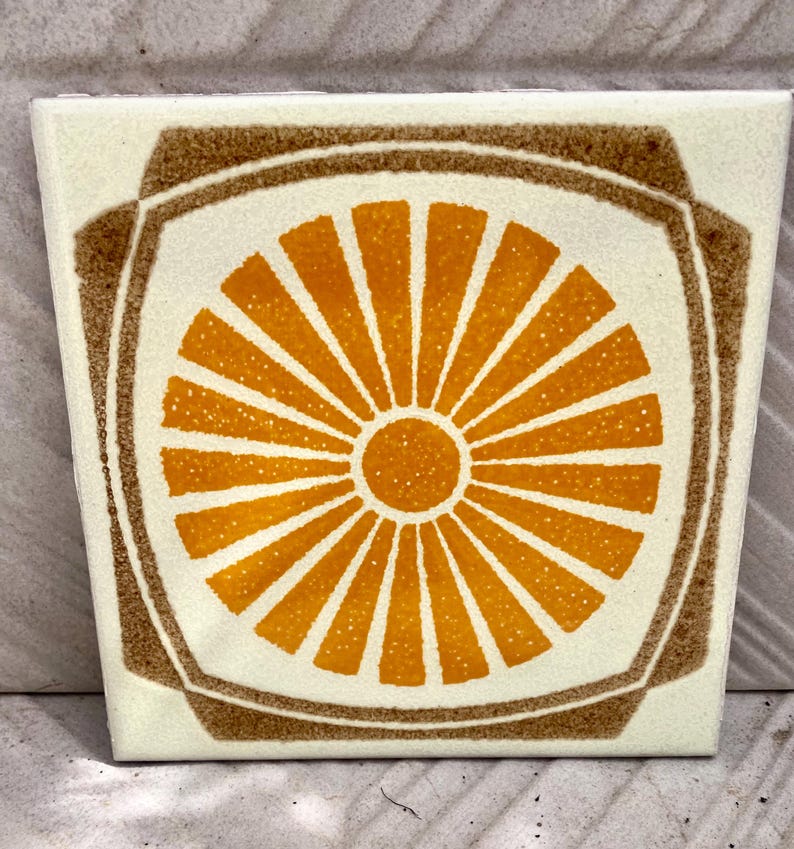 Original 70s Retro SALVAGED Tiles. 9 Pcs Brown + Orange Geometric Fat ...