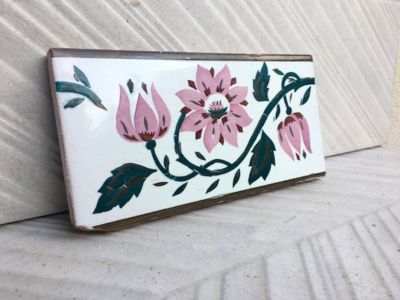 Art Nouveau 100 year old vintage tile, 20 x 10 cm