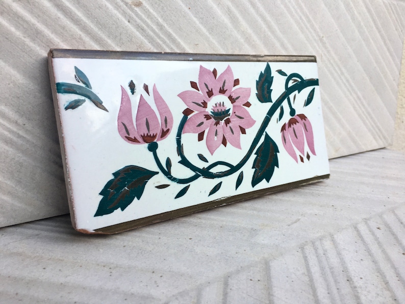 Art Nouveau 100 year old vintage tile, 20 x 10 cm, photo 1 of 7