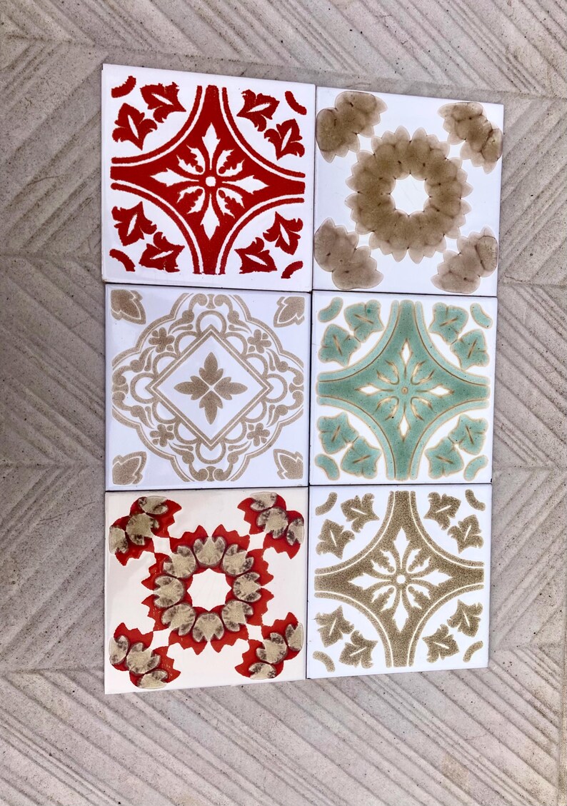 Spanish vintage brutalist 70s tiles — set of 6, photo 3 of 10