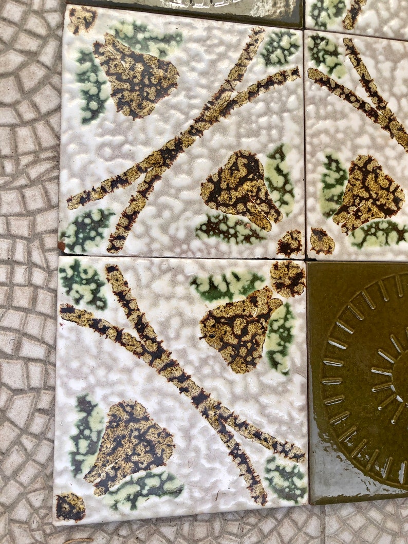 9 mid century Green and brown Fat Lava, brutalist tiles from Spain, photo 9 of 10