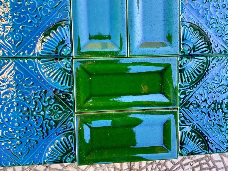 Art Nouveau style floral border green tile set from Spain — set of 22, photo 5 of 10