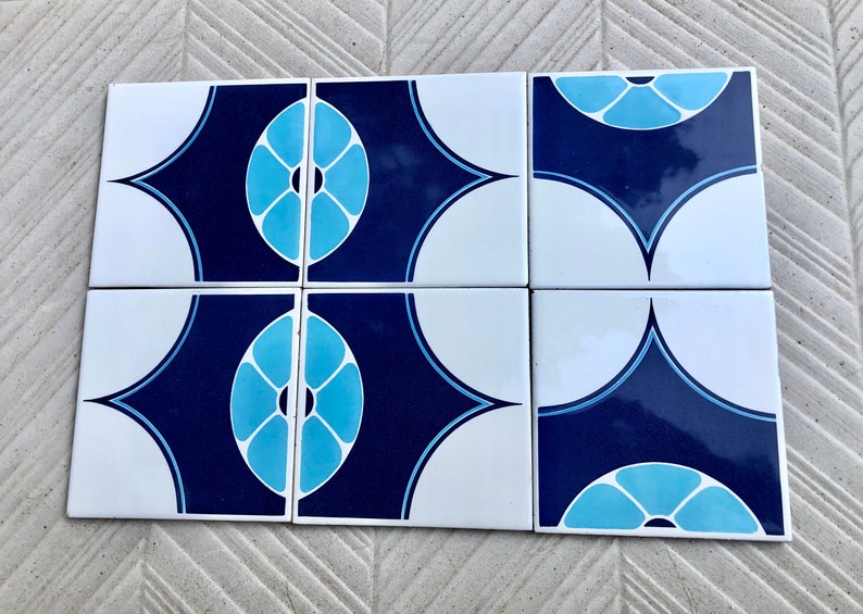 Blue tiles – Retro salvaged original 70s tiles — set of 6, photo 4 of 8