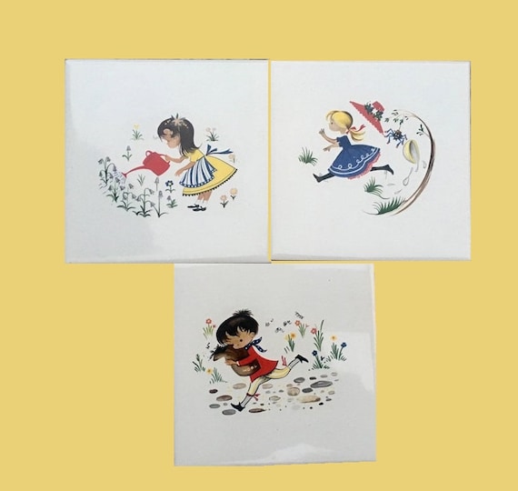 Nursery rhymes: Set of 3 vintage tiles