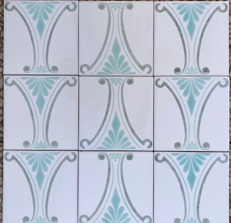 60s 70s vintage geometric tiles, Unused – 9 pc set blue, gray, white, pop art tiles, photo 3 of 9