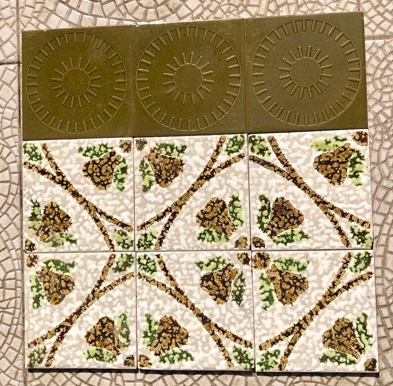 9 mid century Green and brown Fat Lava, brutalist tiles from Spain, photo 5 of 10