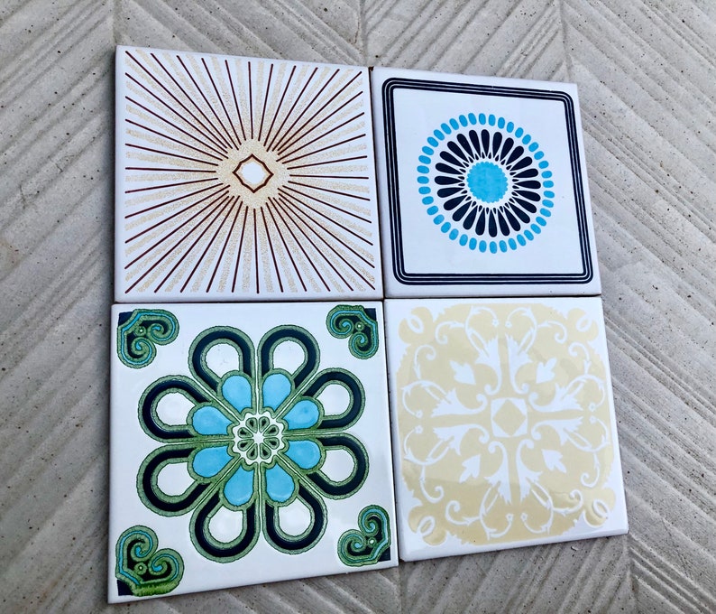 4 groovy 60s 70s original geometric decorative tiles, photo 2 of 10